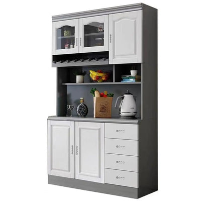 Buffet de cuisine en bois blanc avec casier à vin intégré