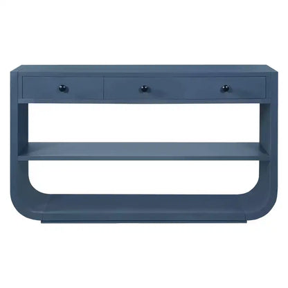 ModernLuxe Tavolo curvo da ingresso, Tavolo consolle, Tavolino da divano, Espositore, Tavolino d'appoggio con 3 cassetti a chiusura ammortizzata e 2 ripiani aperti