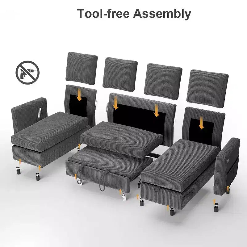 Divano letto estraibile a quattro posti Dyonery da 105 pollici con contenitore, tasche laterali, schienale regolabile, convertibile