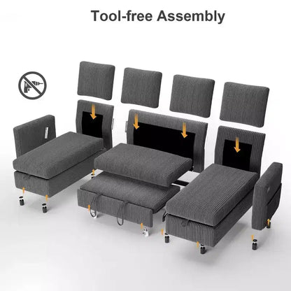 Divano letto estraibile a quattro posti Dyonery da 105 pollici con contenitore, tasche laterali, schienale regolabile, convertibile