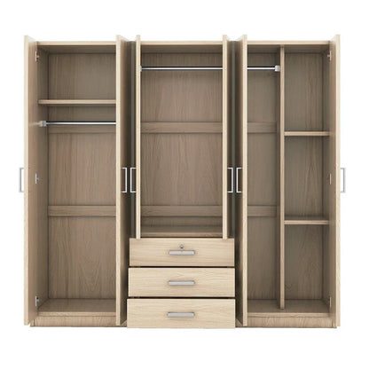 Armoire 6 portes en bois avec 3 grands tiroirs de rangement pour chambre à coucher
