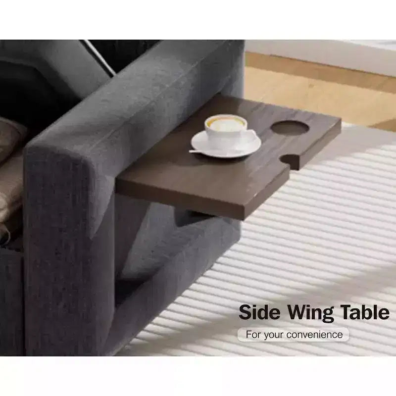 Divano componibile Dyonery a 8 posti a U con letto estraibile/schienale reclinabile/porte USB/tavolo/vano contenitore, montaggio senza attrezzi
