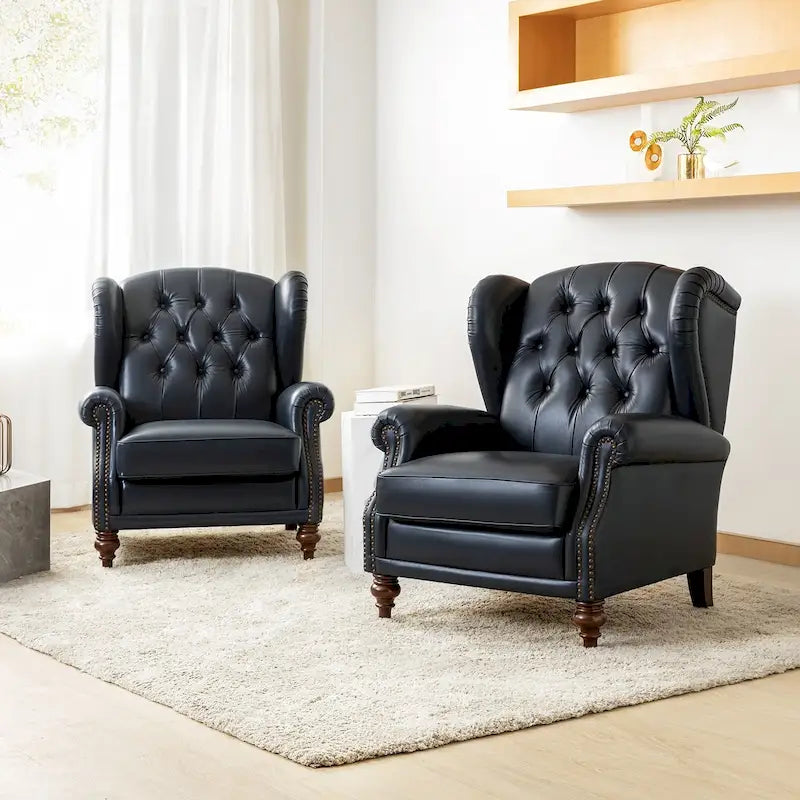 Fauteuil Alex Classic Wingback en cuir avec clous décoratifs (lot de 2) par HULALA HOME