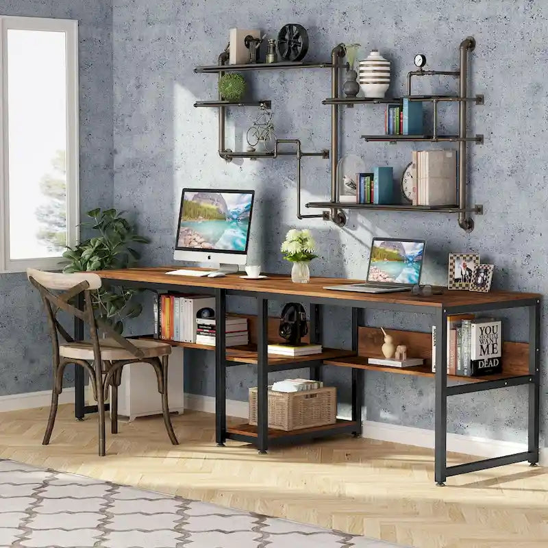 78.7 Bureau deux places, bureau double avec étagère