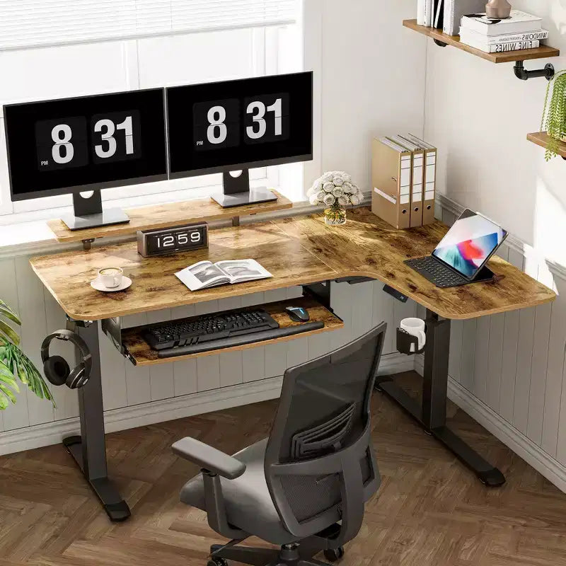 Scrivania angolare EUREKA ERGONOMIC 60x23 regolabile in altezza con set di accessori