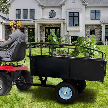 Carrello Ribaltabile in Acciaio Super Resistente da 750 libbre, Rimorchio da Giardino Utilitario da 15 piedi cubi con Sponda Rimovibile e Ruote da 16 pollici, Trainabile con Trattore o Rasaerba