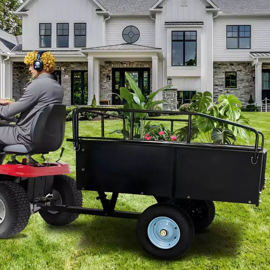 Carrello Ribaltabile in Acciaio Super Resistente da 750 libbre, Rimorchio da Giardino Utilitario da 15 piedi cubi con Sponda Rimovibile e Ruote da 16 pollici, Trainabile con Trattore o Rasaerba