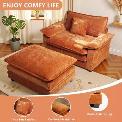 Poltrona a sacco oversize in ciniglia EHMKNP con pouf