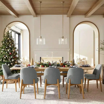 Set da pranzo 9 pezzi per 8 persone, tavolo allungabile con base a cavalletto e sedie imbottite con gambe in legno massello-Panipeachy