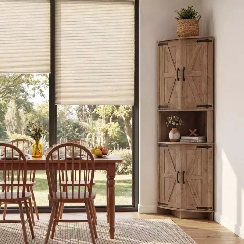 COZONY 65 Armadietto angolare rustico con ante e ripiani regolabili, Armadietto alto per dispensa ad angolo per cucina soggiorno