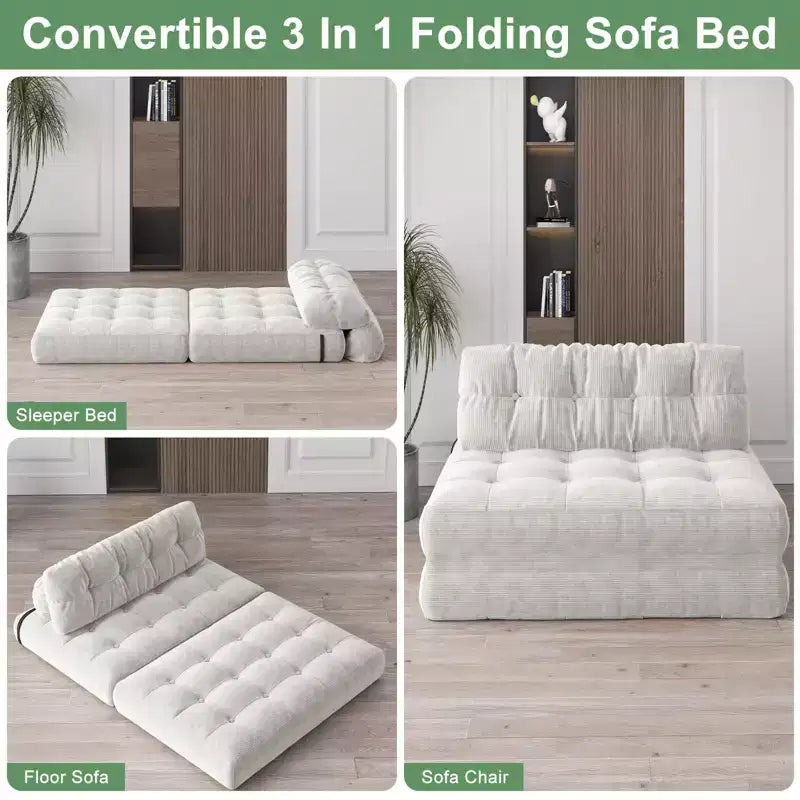 Divano Letto Futon Pieghevole in Velluto a Coste, Sedia Convertibile da Pavimento con Cuscino e Supporto per la Schiena