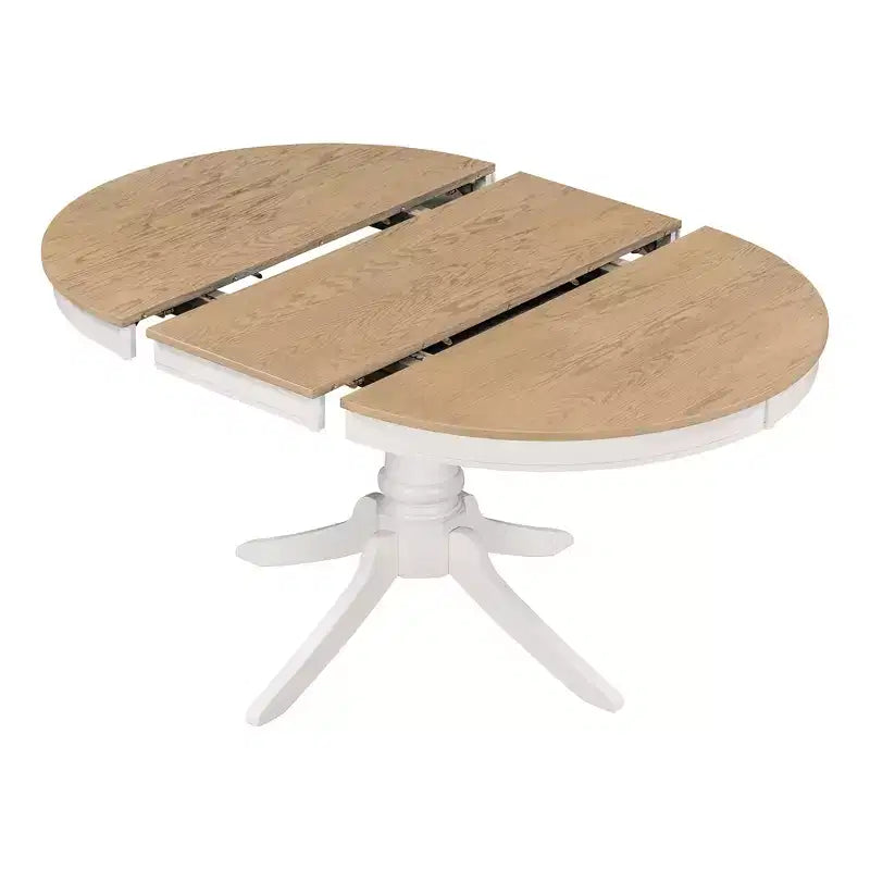 Set tavolo da pranzo rotondo allungabile per 4 persone, set da pranzo stile rustico e 4 sedie imbottite