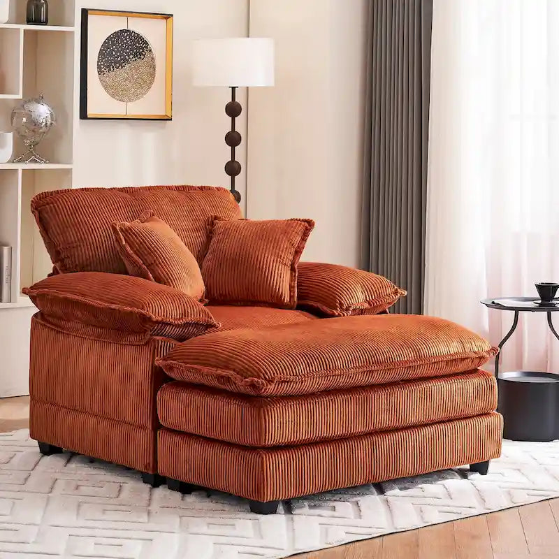 56.9 W Poltrona Oversize con Pouf, Poltrona da Lettura per Camera da Letto, Divano Letto Pigro, Poltrona Reclinabile Singola Moderna Oversize