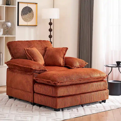 56.9 W Poltrona Oversize con Pouf, Poltrona da Lettura per Camera da Letto, Divano Letto Pigro, Poltrona Reclinabile Singola Moderna Oversize