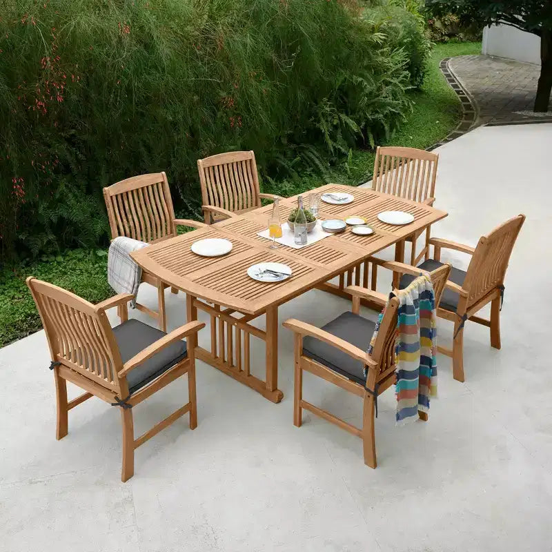 Ensemble de salle à manger d'extérieur Sonoma Lane Merkel 7 pièces en teck avec coussins