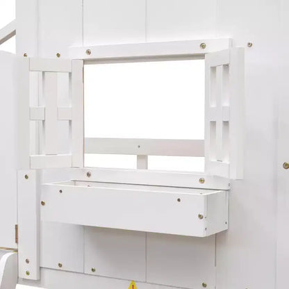 Lit mezzanine cabane de taille double, lit mezzanine cabane en bois avec échelle et barrières de sécurité pour enfants