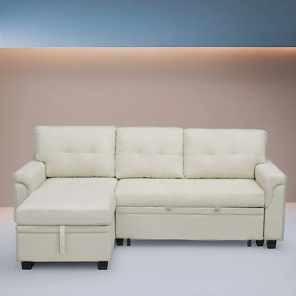 Divano sezionale reversibile con letto estraibile, chaise longue con contenitore nascosto, gambe durevoli,