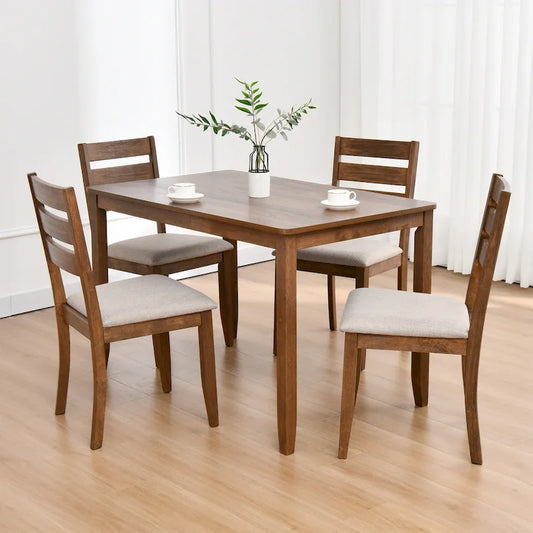 Set di 5 mobili da pranzo in legno massello 47L (1 tavolo + 4 sedie con schienale a doghe)