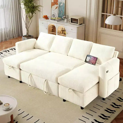 Divano letto estraibile a quattro posti Dyonery da 105 pollici con contenitore, tasche laterali, schienale regolabile, convertibile