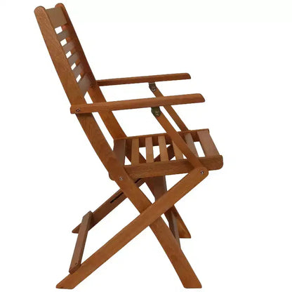 Set da pranzo da esterno pieghevole Sunnydaze con tavolo e sedie in legno Meranti con finitura a olio di teak - Marrone - 5 pz