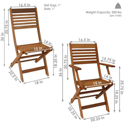 Set da pranzo da esterno pieghevole Sunnydaze con tavolo e sedie in legno Meranti con finitura a olio di teak - Marrone - 5 pz