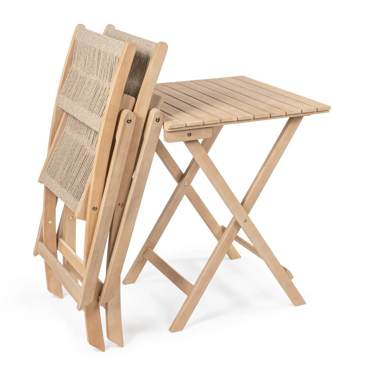 Set da bistrò pieghevole da esterno a 3 pezzi in legno di acacia Cadiz Modern Coastal, di JONATHAN Y