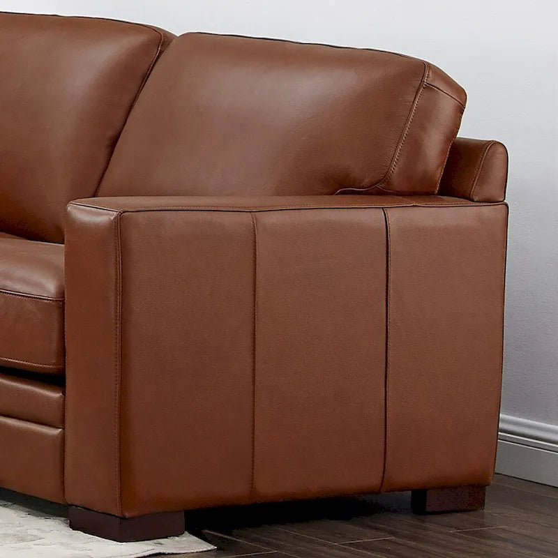 Divanetto Hydeline Dillon in pelle pieno fiore con piume, memory foam e molle