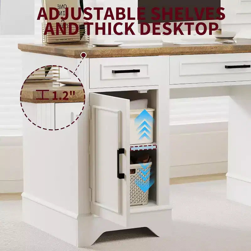 Bureau exécutif de ferme avec rangement, Bureau d'écriture en bois avec 5 tiroirs et armoire, Table d'ordinateur rustique pour salon, chambre à coucher, bureau