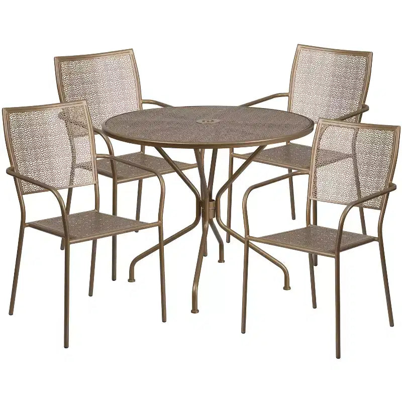 Flash Furniture Oia Commercial Grade 35.25 Round Indoor-Outdoor Steel Patio Table Set with 4 Square Back Chairs