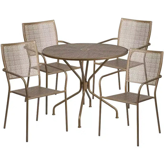 Flash Furniture Oia Commercial Grade 35.25 Round Indoor-Outdoor Steel Patio Table Set with 4 Square Back Chairs