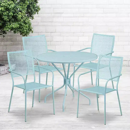Flash Furniture Oia Ensemble de table de patio en acier ronde de 35,25 po de qualité commerciale pour l'intérieur et l'extérieur avec 4 chaises à dossier carré