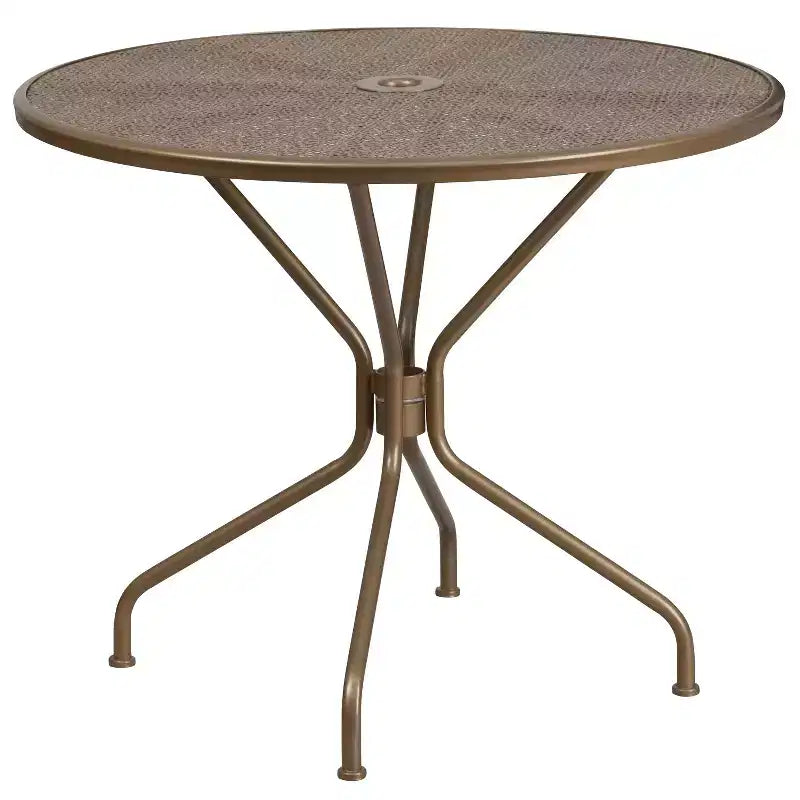 Flash Furniture Oia Ensemble de table de patio en acier ronde de 35,25 po de qualité commerciale pour l'intérieur et l'extérieur avec 4 chaises à dossier carré