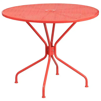 Flash Furniture Oia Ensemble de table de patio en acier ronde de 35,25 po de qualité commerciale pour l'intérieur et l'extérieur avec 4 chaises à dossier carré