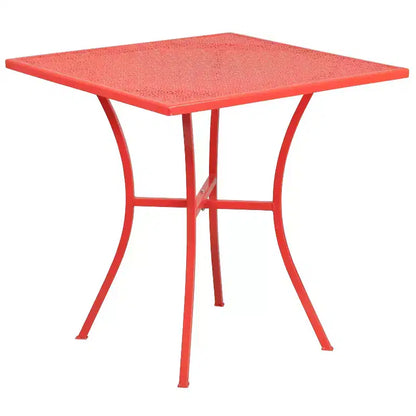 Flash Furniture Oia Ensemble de table de patio carrée en acier de qualité commerciale de 71 cm pour intérieur et extérieur avec 4 chaises à dossier rond