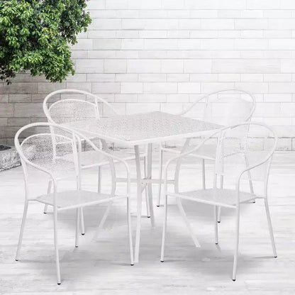 Flash Furniture Oia Ensemble de table de patio carrée en acier de qualité commerciale de 71 cm pour intérieur et extérieur avec 4 chaises à dossier rond
