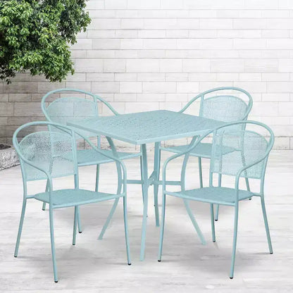Flash Furniture Oia Ensemble de table de patio carrée en acier de qualité commerciale de 71 cm pour intérieur et extérieur avec 4 chaises à dossier rond