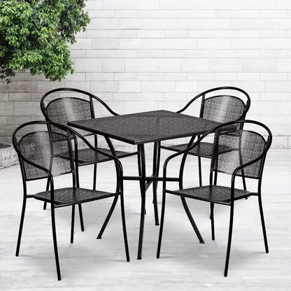 Flash Furniture Oia Ensemble de table de patio carrée en acier de qualité commerciale de 71 cm pour intérieur et extérieur avec 4 chaises à dossier rond
