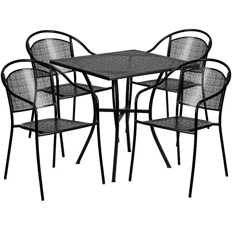 Flash Furniture Oia Ensemble de table de patio carrée en acier de qualité commerciale de 71 cm pour intérieur et extérieur avec 4 chaises à dossier rond