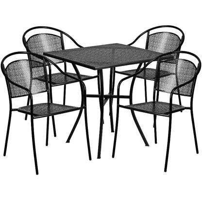 Flash Furniture Oia Ensemble de table de patio carrée en acier de qualité commerciale de 71 cm pour intérieur et extérieur avec 4 chaises à dossier rond