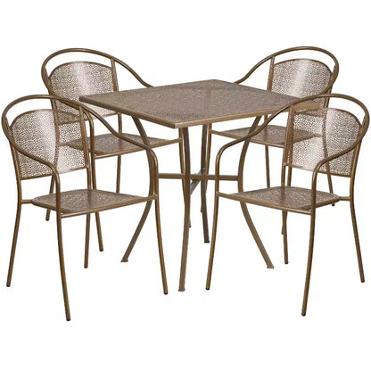 Flash Furniture Oia Ensemble de table de patio carrée en acier de qualité commerciale de 71 cm pour intérieur et extérieur avec 4 chaises à dossier rond