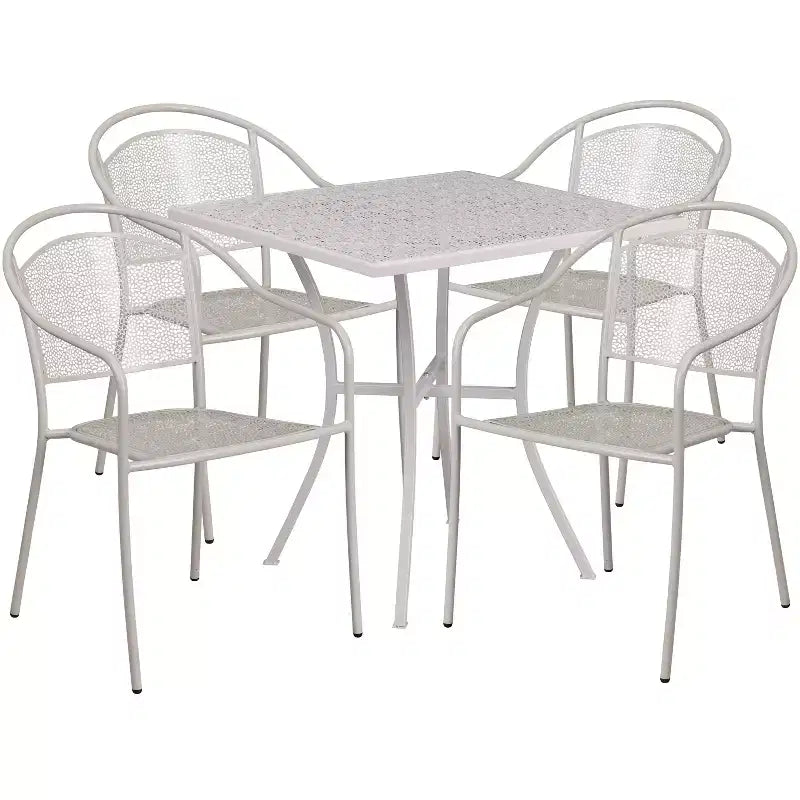 Flash Furniture Oia Ensemble de table de patio carrée en acier de qualité commerciale de 71 cm pour intérieur et extérieur avec 4 chaises à dossier rond