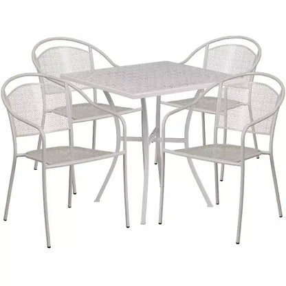 Flash Furniture Oia Ensemble de table de patio carrée en acier de qualité commerciale de 71 cm pour intérieur et extérieur avec 4 chaises à dossier rond