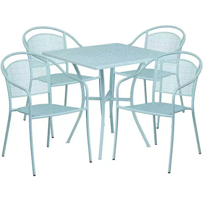 Flash Furniture Oia Ensemble de table de patio carrée en acier de qualité commerciale de 71 cm pour intérieur et extérieur avec 4 chaises à dossier rond