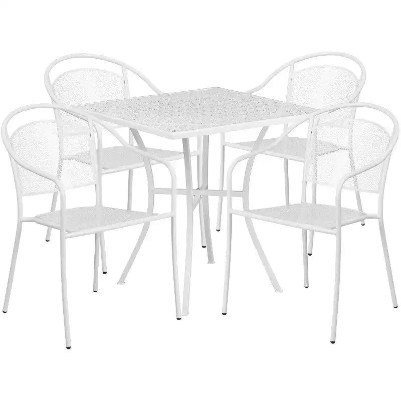 Flash Furniture Oia Commercial Grade 28 Square Indoor-Outdoor Steel Patio Table Set with 4 Round Back Chairs