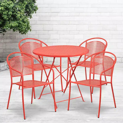 Flash Furniture Oia Ensemble table de patio pliante en acier rond de 30 po de qualité commerciale pour l'intérieur et l'extérieur avec 4 chaises à dossier rond