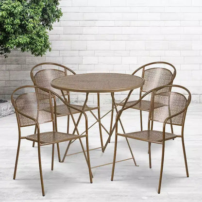 Flash Furniture Oia Ensemble table de patio pliante en acier rond de 30 po de qualité commerciale pour l'intérieur et l'extérieur avec 4 chaises à dossier rond