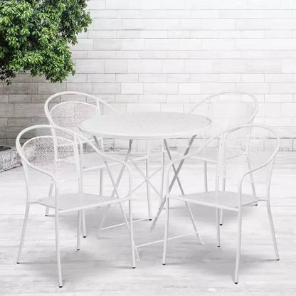 Flash Furniture Oia Ensemble table de patio pliante en acier rond de 30 po de qualité commerciale pour l'intérieur et l'extérieur avec 4 chaises à dossier rond