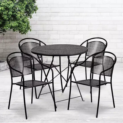 Flash Furniture Oia Ensemble table de patio pliante en acier rond de 30 po de qualité commerciale pour l'intérieur et l'extérieur avec 4 chaises à dossier rond