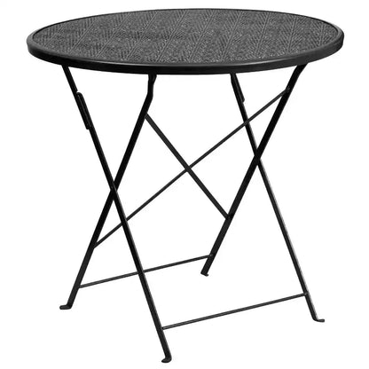 Flash Furniture Oia Ensemble table de patio pliante en acier rond de 30 po de qualité commerciale pour l'intérieur et l'extérieur avec 4 chaises à dossier rond