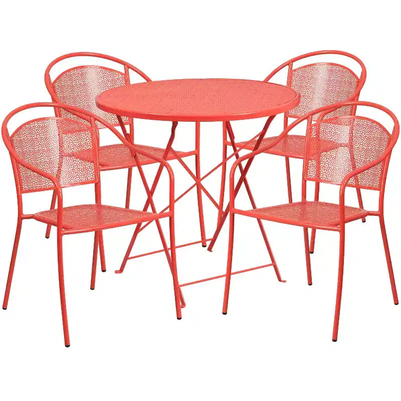 Flash Furniture Oia Ensemble table de patio pliante en acier rond de 30 po de qualité commerciale pour l'intérieur et l'extérieur avec 4 chaises à dossier rond